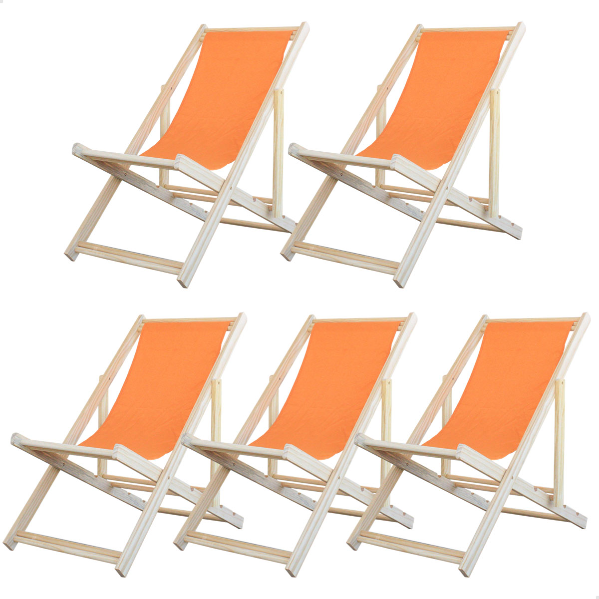 Kit 5 Cadeira Madeira Espreguiçadeira Dobrável SB-Laranja