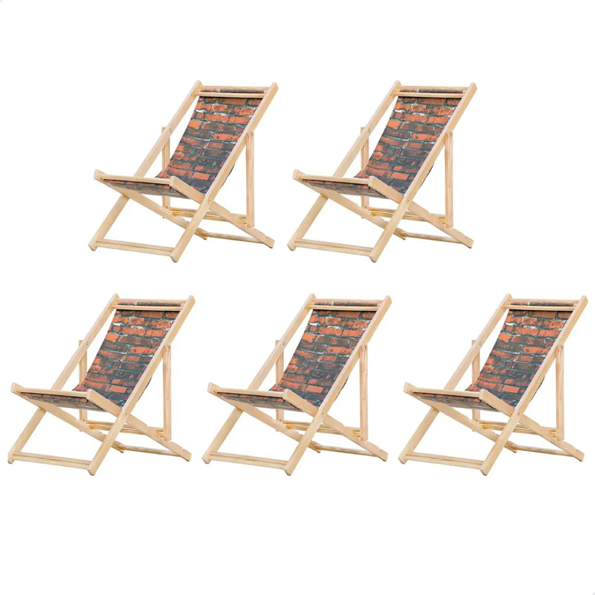 Kit 5 Cadeira Madeira Espreguiçadeira Dobrável SB-List Azul/Branco