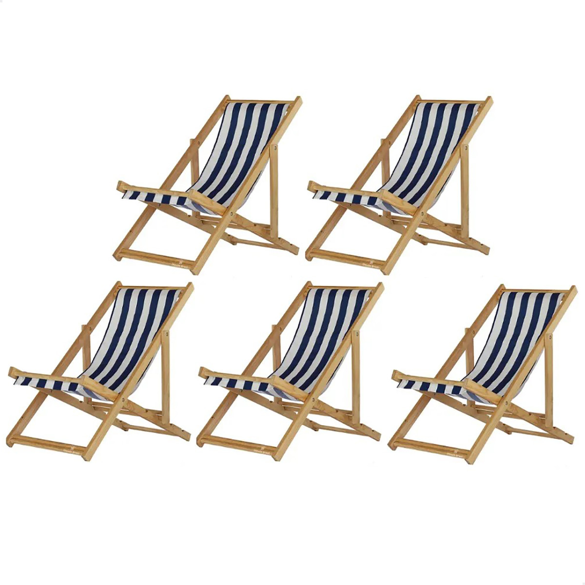 Kit 5 Cadeira Madeira Espreguiçadeira Dobrável SB-List Azul/Branco