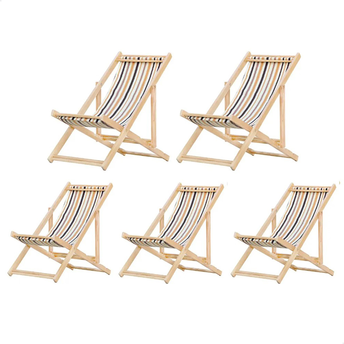 Kit 5 Cadeira Madeira Espreguiçadeira Dobrável SB-List Marrom