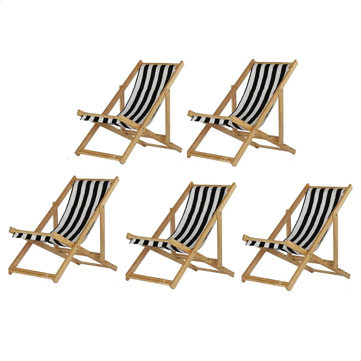 Kit 5 Cadeira Madeira Espreguiçadeira Dobrável SB-List Preto/Branco