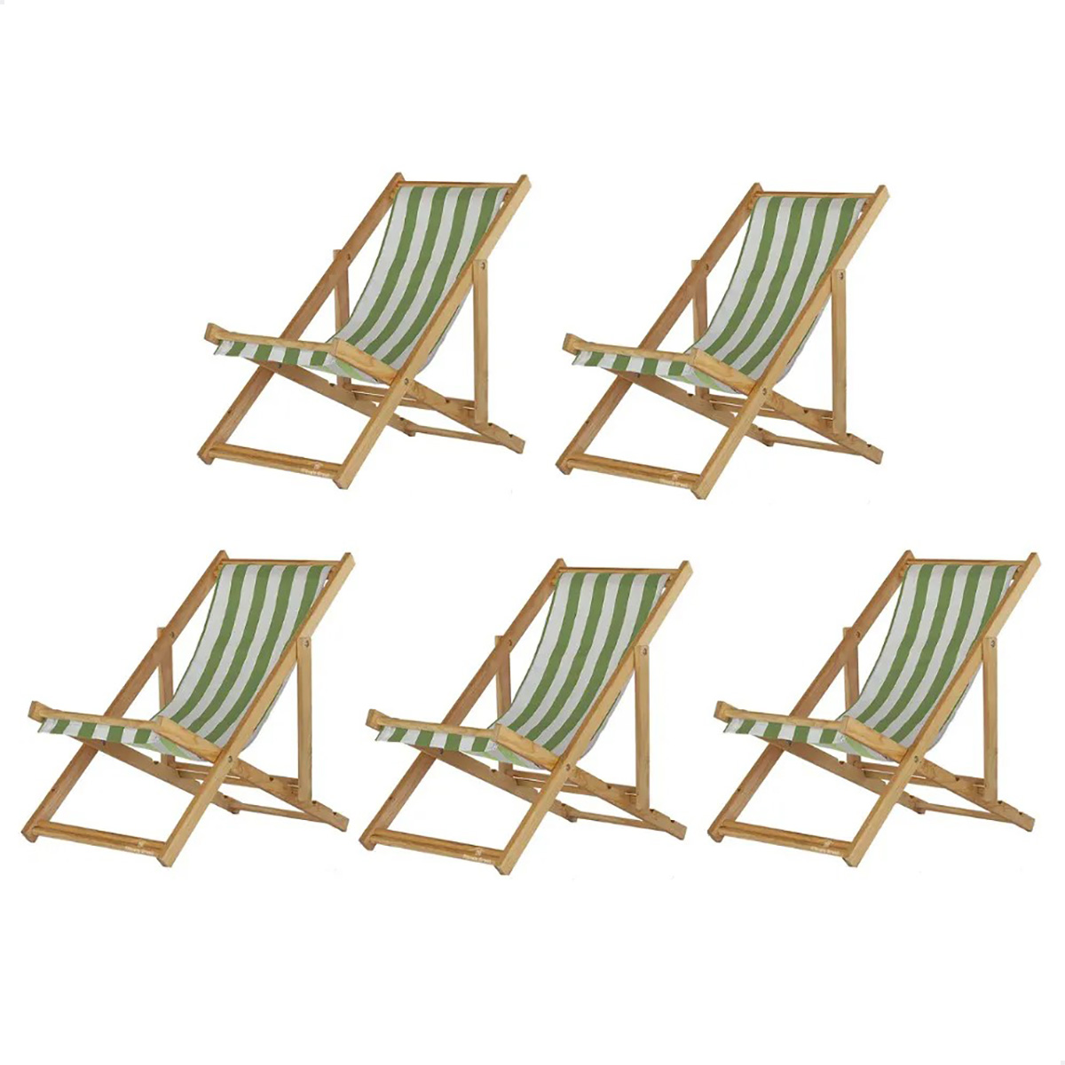 Kit 5 Cadeira Madeira Espreguiçadeira Dobrável SB-List Verde/Branco