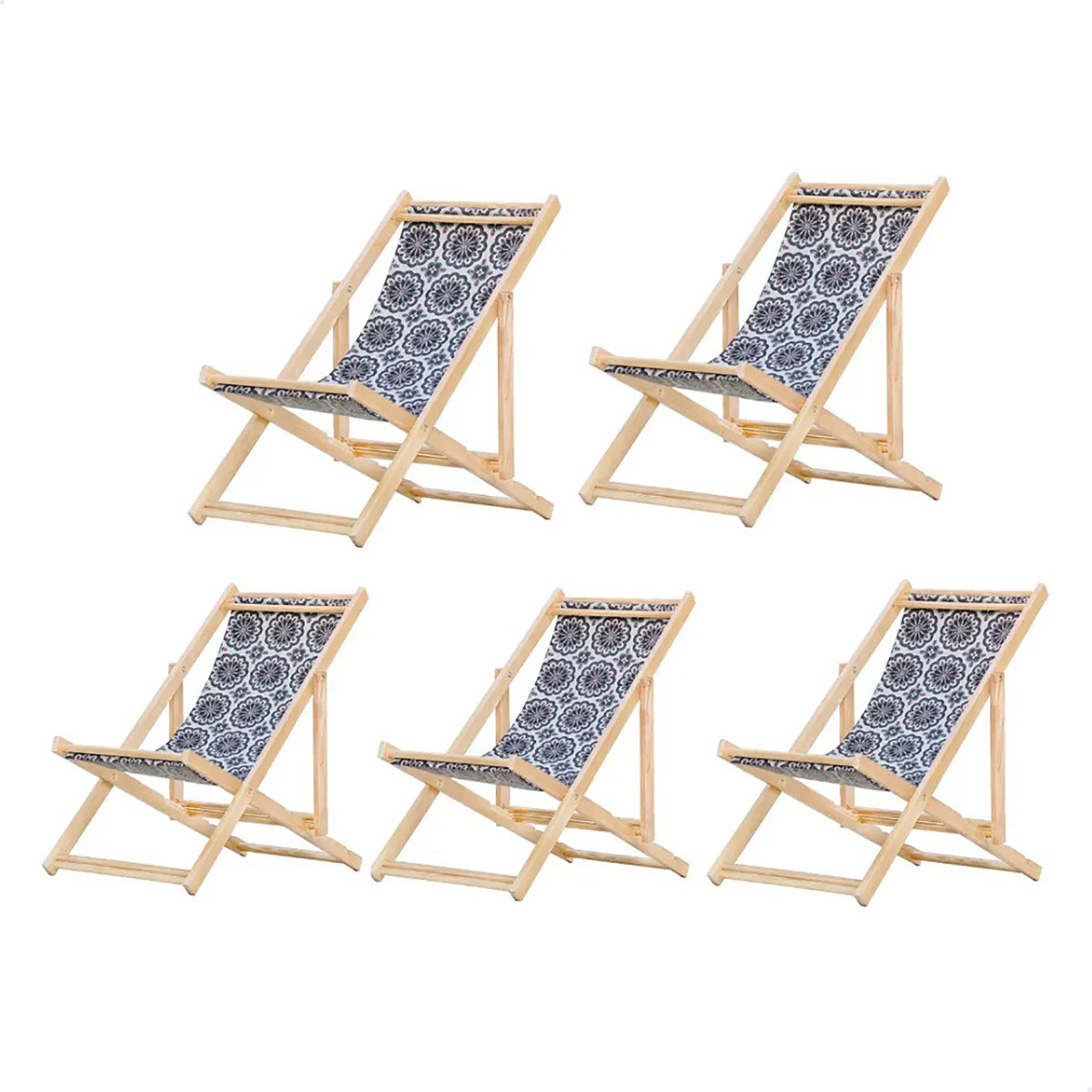 Kit 5 Cadeira Madeira Espreguiçadeira Dobrável SB-Mandala