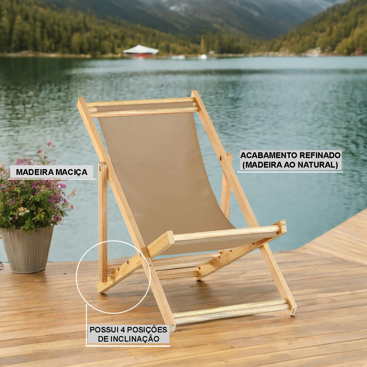 Kit 5 Cadeira Madeira Espreguiçadeira Dobrável SB-Triang Azul