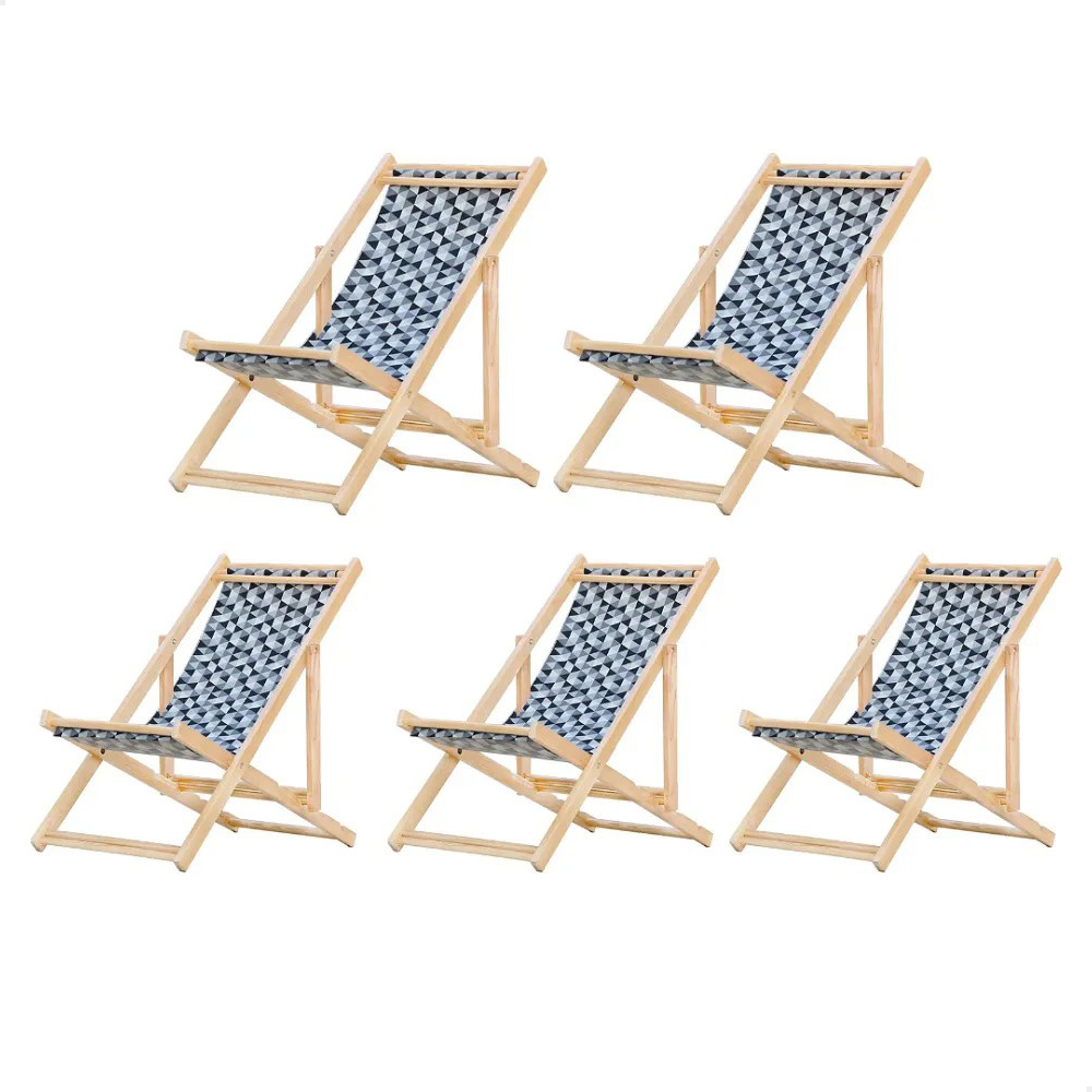 Kit 5 Cadeira Madeira Espreguiçadeira Dobrável SB-Triang Preto