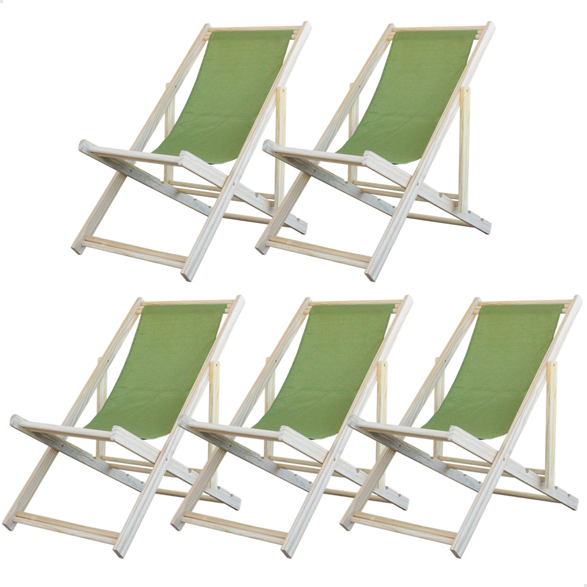Kit 5 Cadeira Madeira Espreguiçadeira Dobrável SB-Verde
