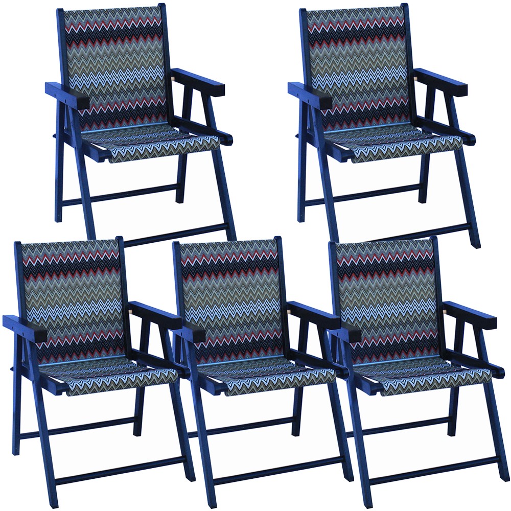 Kit 5 Cadeira Praia Dobrável Madeira Black-Chevron Vermelho