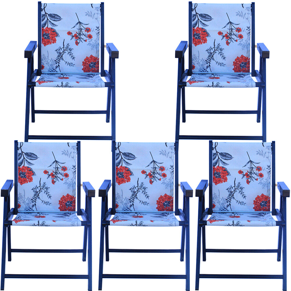 Kit 5 Cadeira Praia Dobrável Madeira Black-Cinza Floral