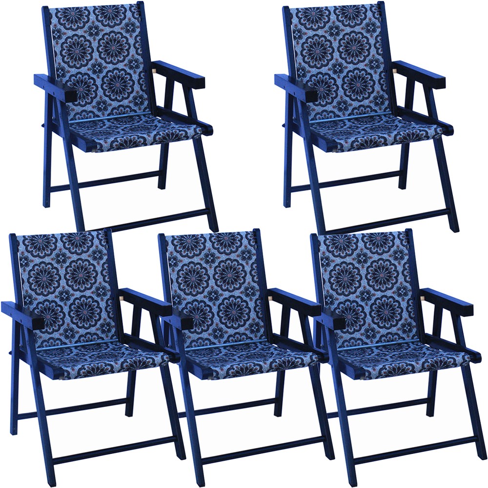 Kit 5 Cadeira Praia Dobrável Madeira Black-Mandala