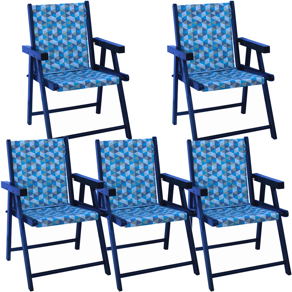 Kit 5 Cadeira Praia Dobrável Madeira Black-Triang Azul