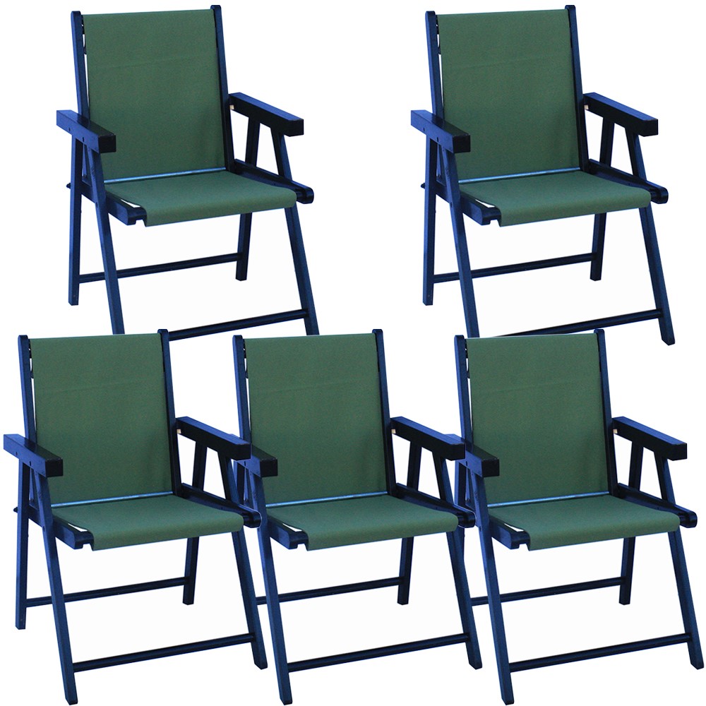 Kit 5 Cadeira Praia Dobrável Madeira Black-Verde
