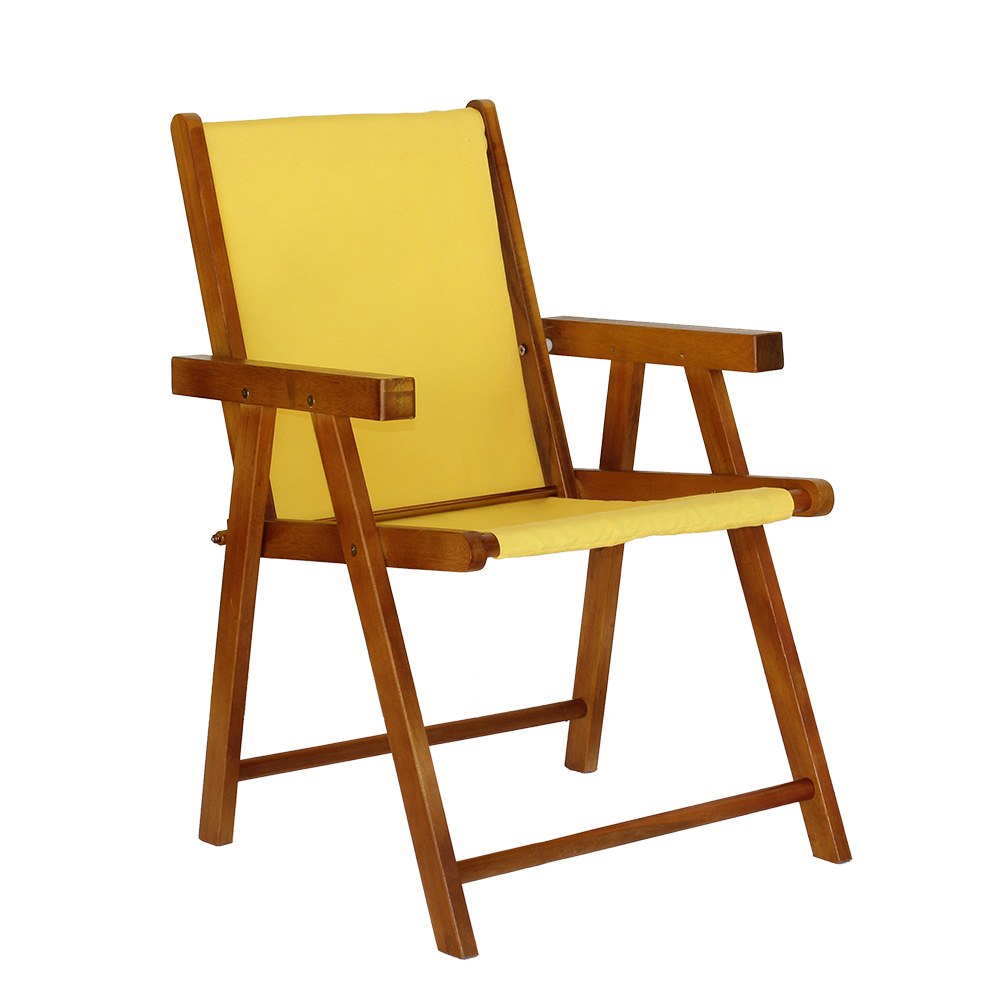 Kit 5 Cadeira Praia Dobrável Madeira Envernizada-Amarelo