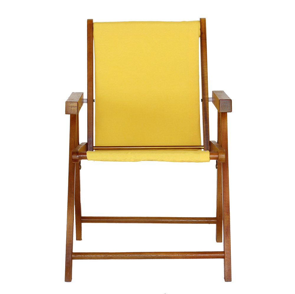 Kit 5 Cadeira Praia Dobrável Madeira Envernizada-Amarelo