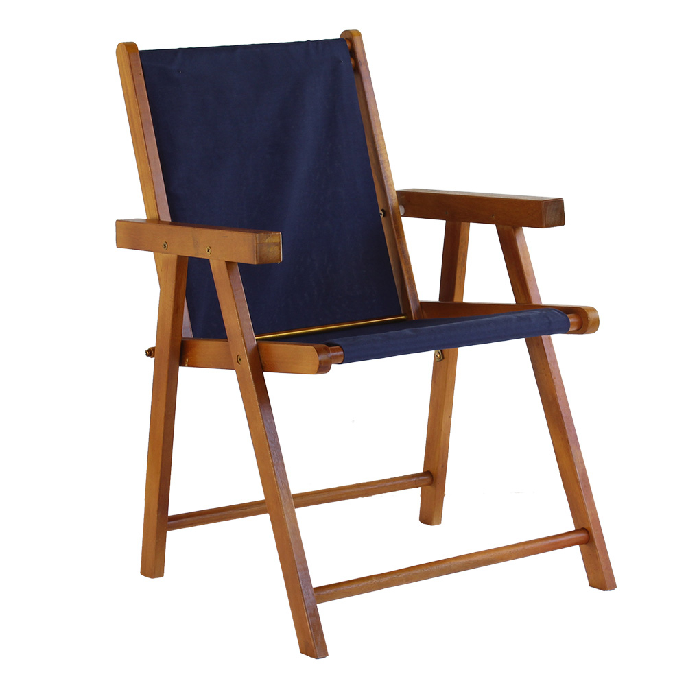 Kit 5 Cadeira Praia Dobrável Madeira Envernizada-Azul Escuro