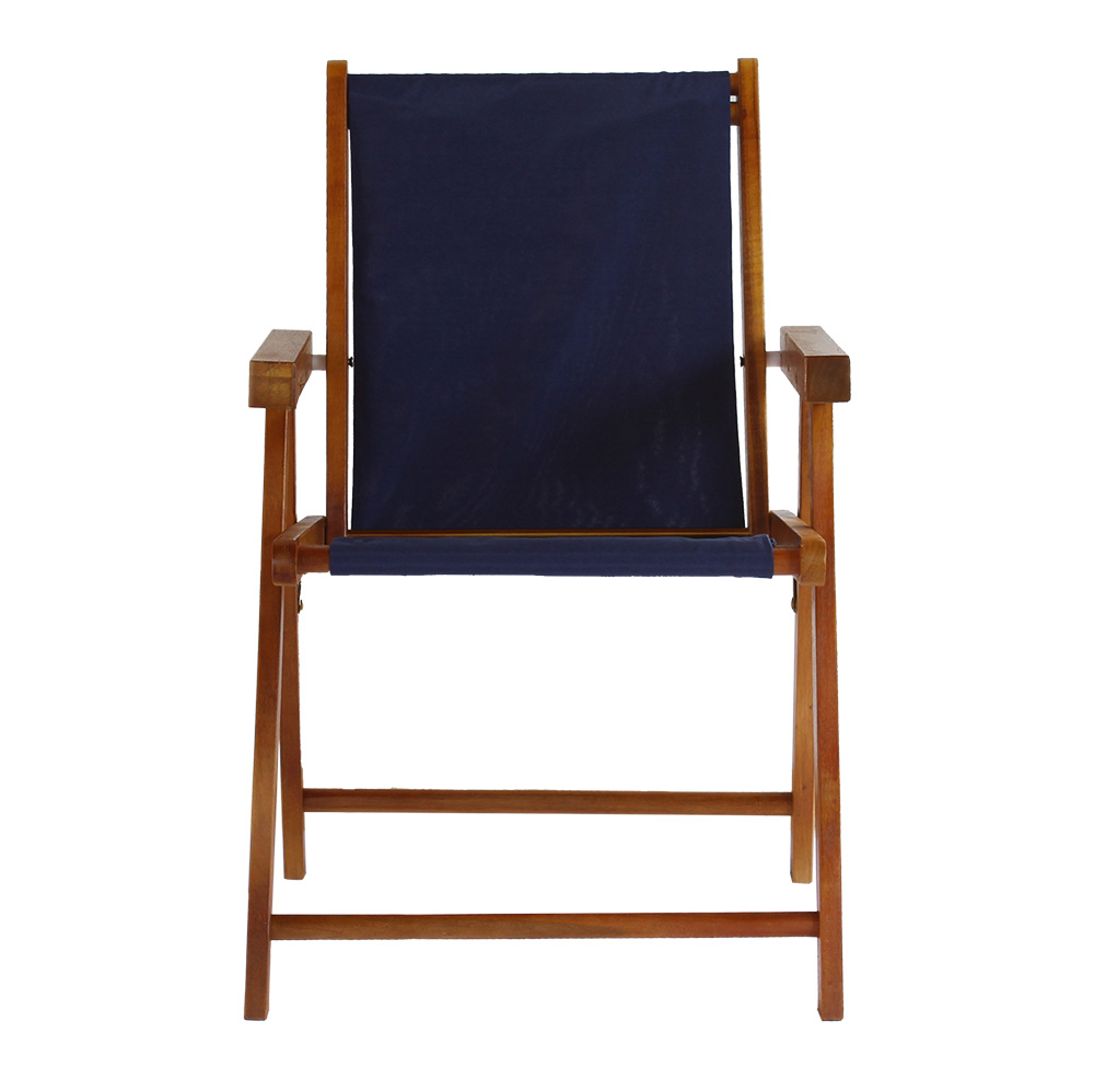 Kit 5 Cadeira Praia Dobrável Madeira Envernizada-Azul Escuro