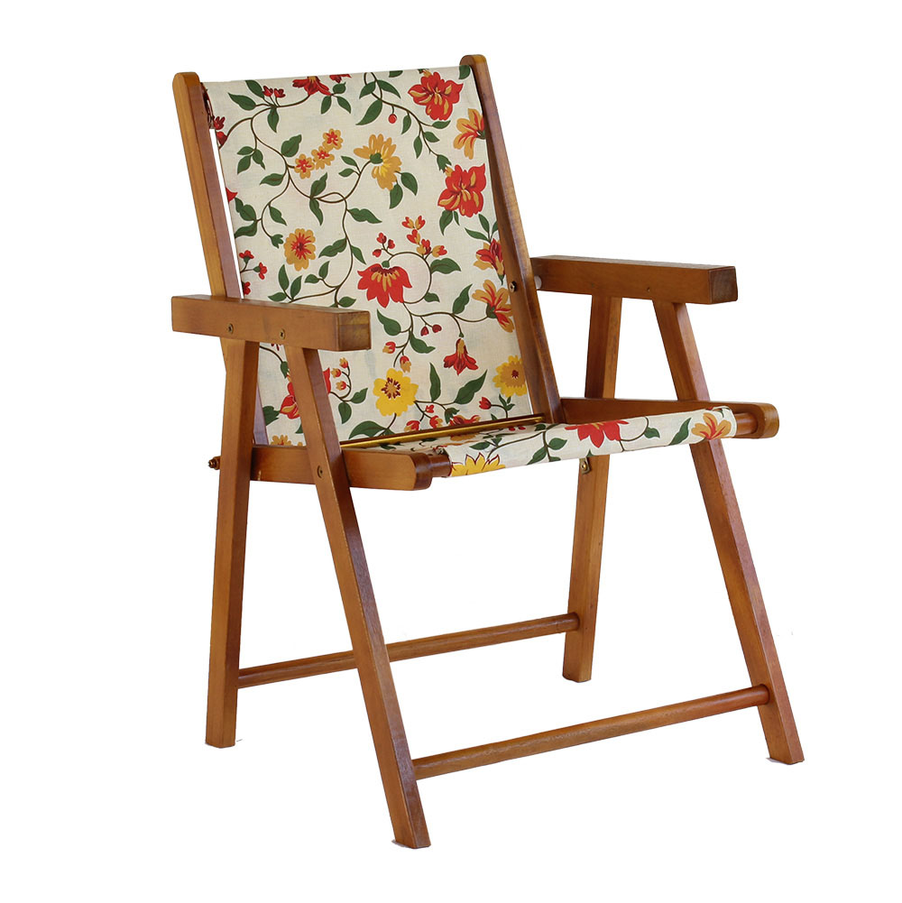Kit 5 Cadeira Praia Dobrável Madeira Envernizada-Floral