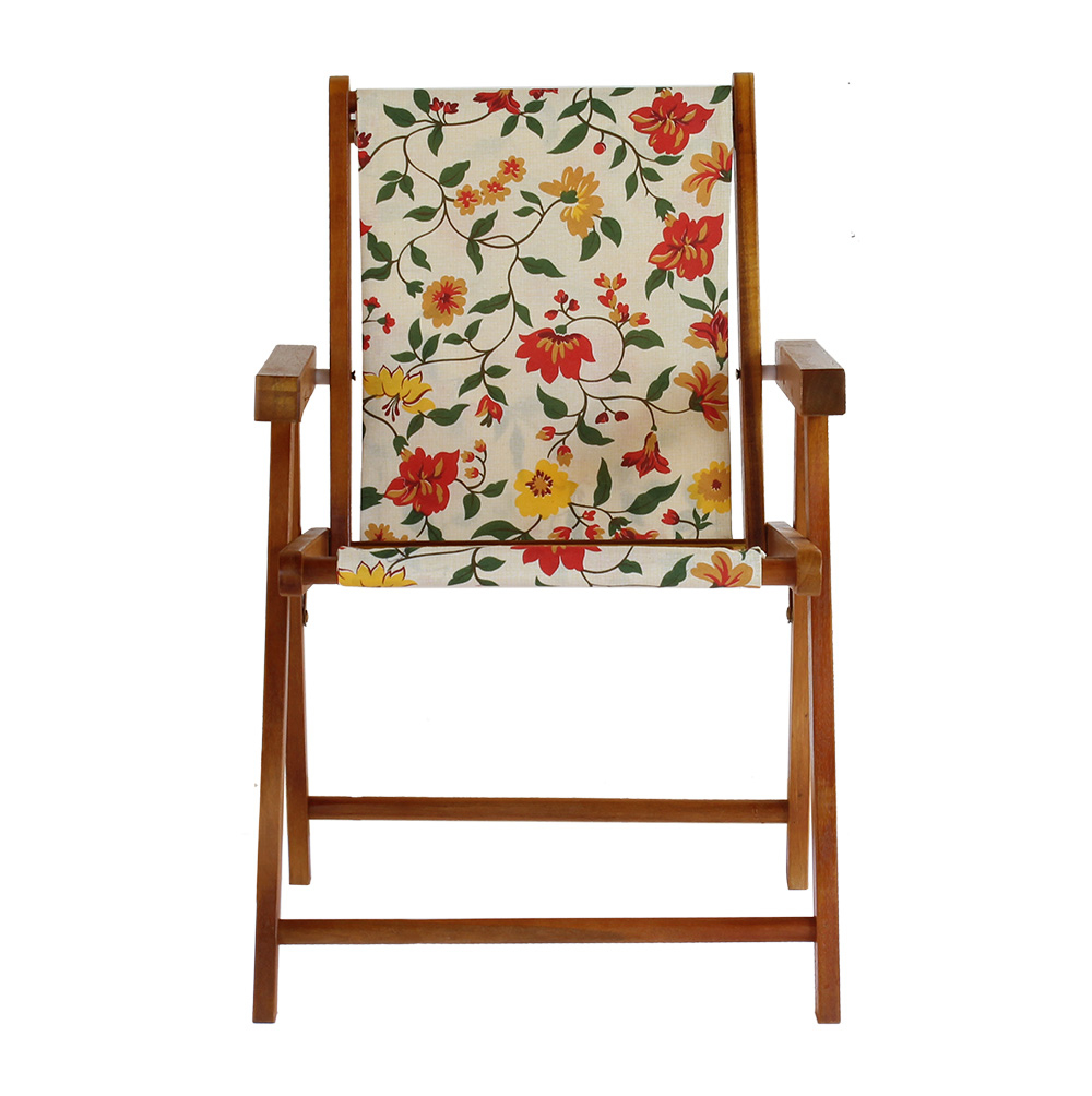 Kit 5 Cadeira Praia Dobrável Madeira Envernizada-Floral