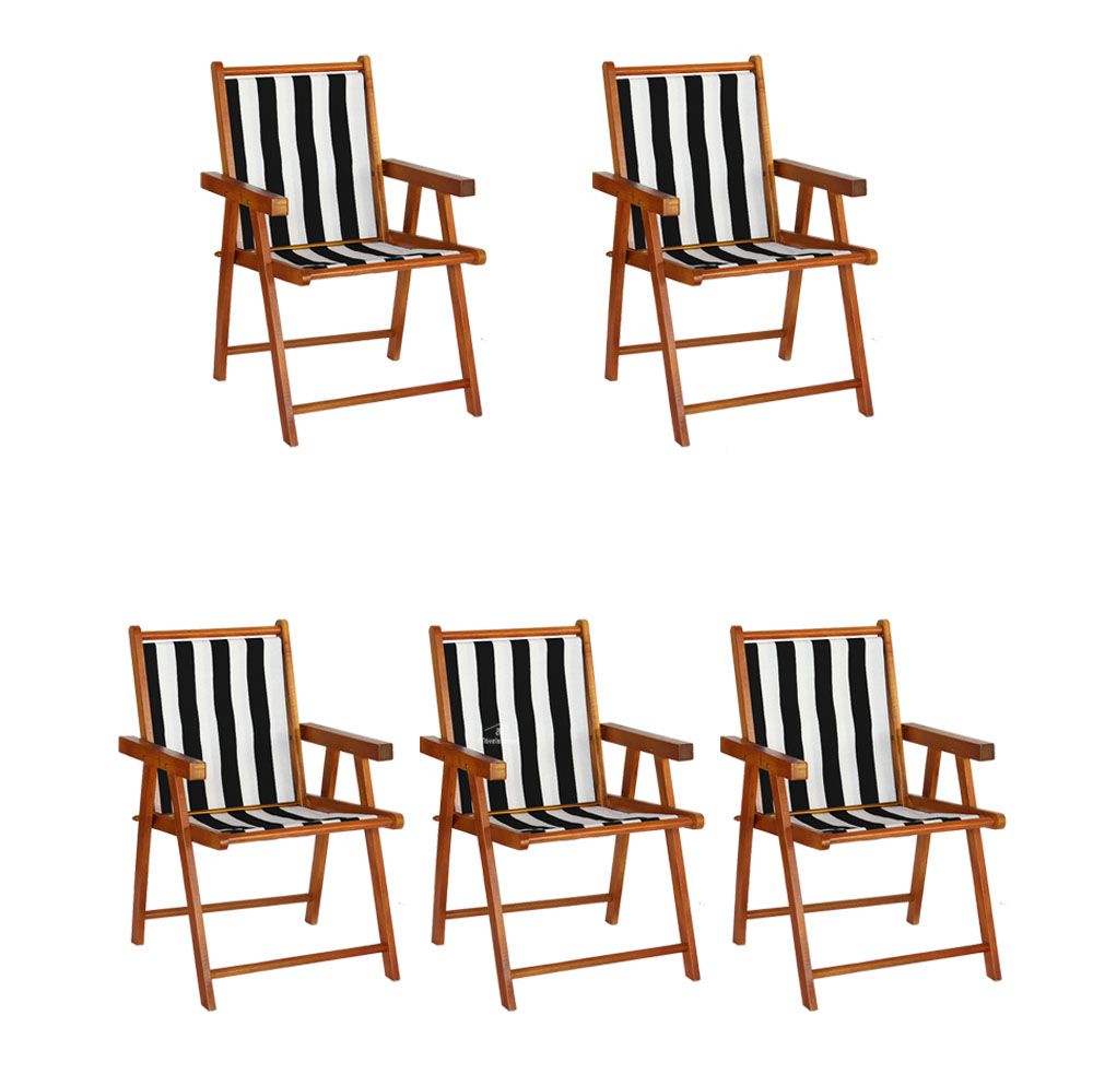 Kit 5 Cadeira Praia Dobrável Madeira Envernizada-L Preto/Branco