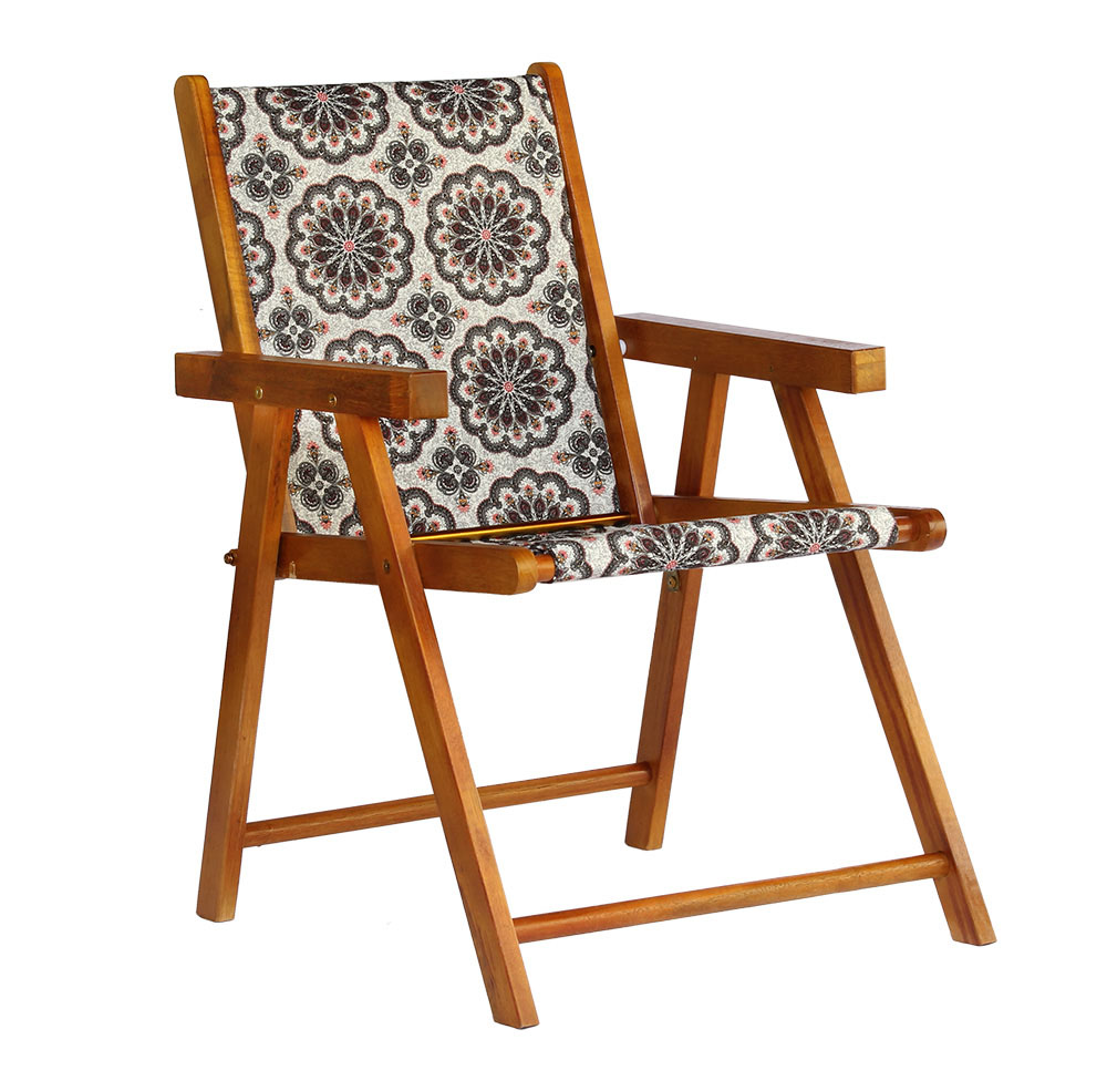 Kit 5 Cadeira Praia Dobrável Madeira Envernizada-Mandala