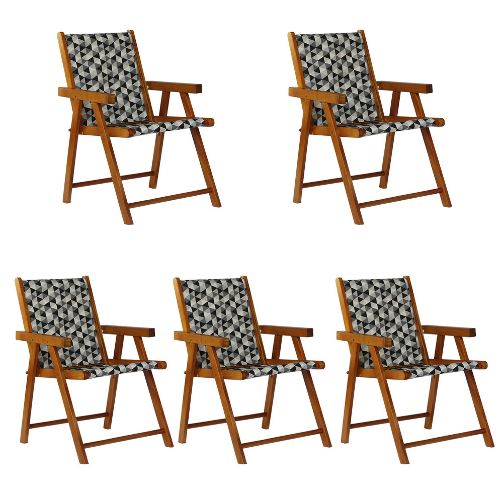 Kit 5 Cadeira Praia Dobrável Madeira Envernizada-Retro