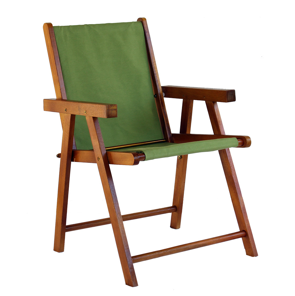 Kit 5 Cadeira Praia Dobrável Madeira Envernizada-Verde