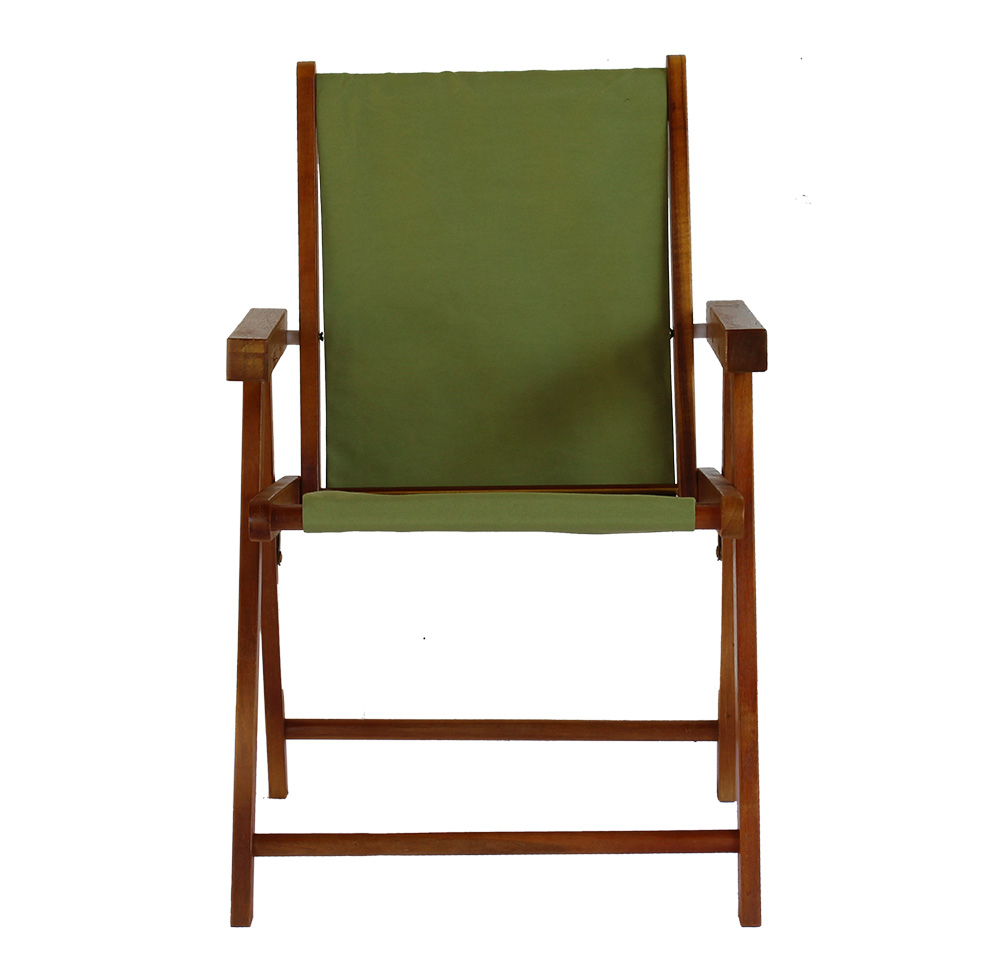 Kit 5 Cadeira Praia Dobrável Madeira Envernizada-Verde