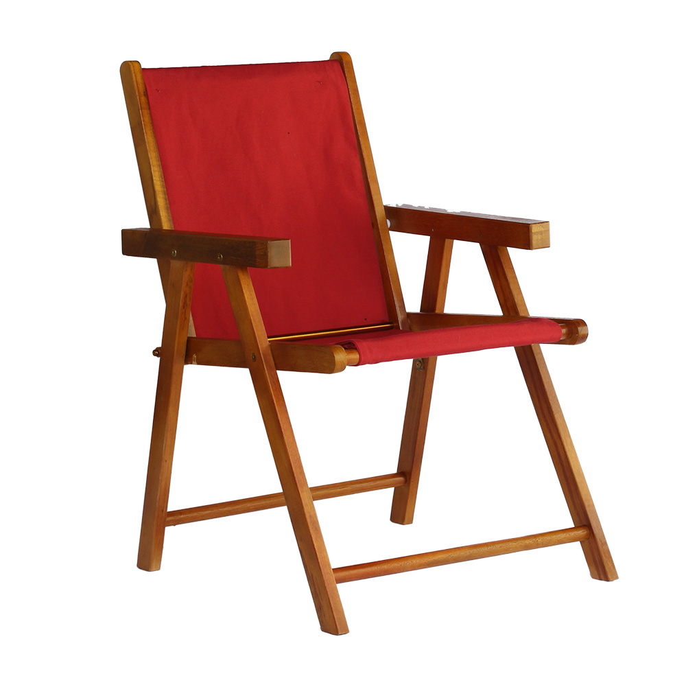 Kit 5 Cadeira Praia Dobrável Madeira Envernizada-Vermelho