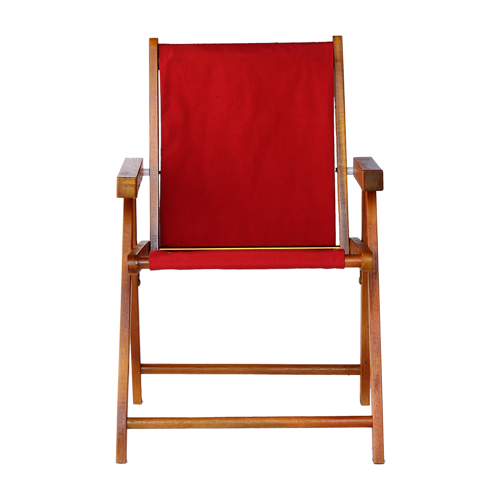 Kit 5 Cadeira Praia Dobrável Madeira Envernizada-Vermelho