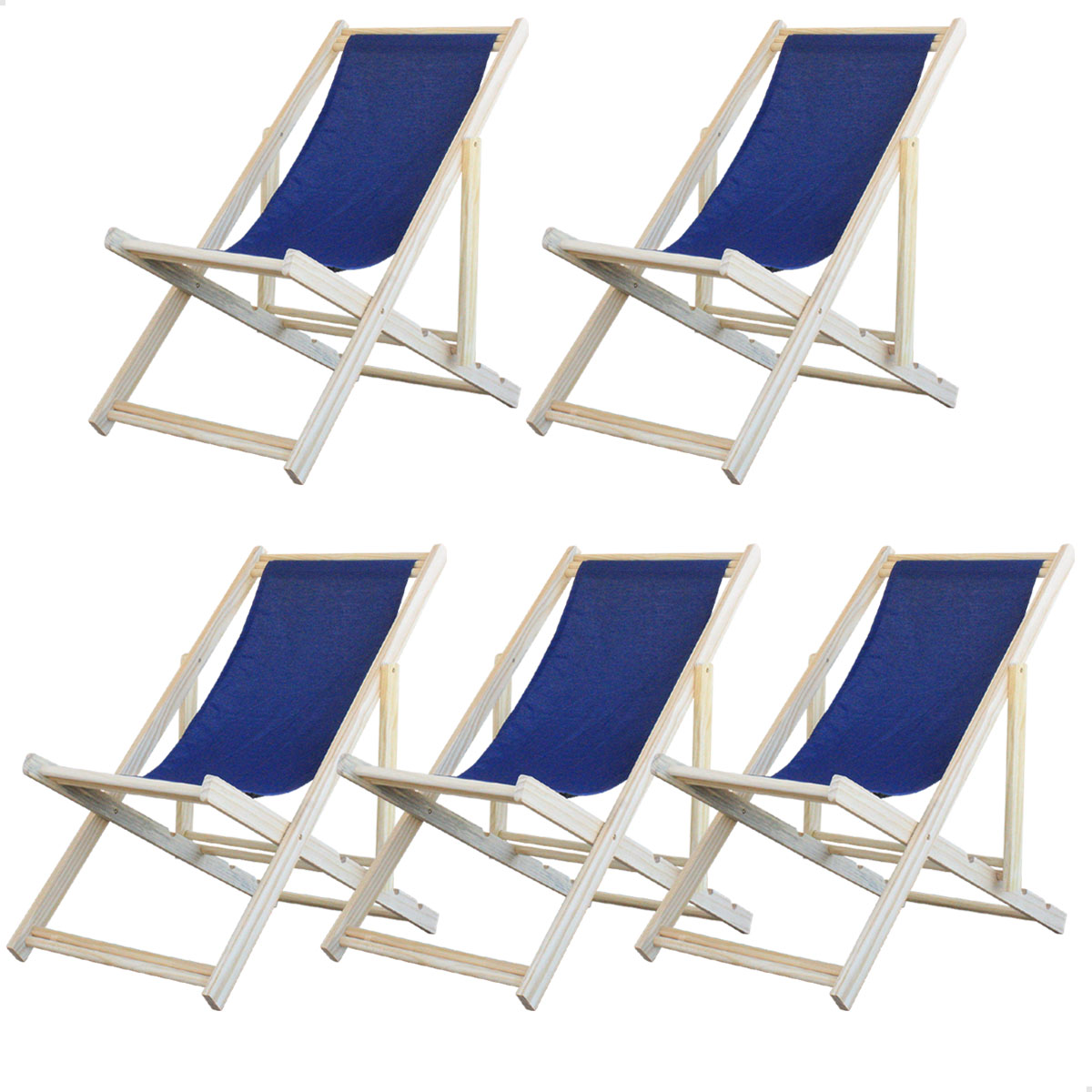 Kit 5 Cadeiras Espreguiçadeira Dobrável SB-Azul Escuro