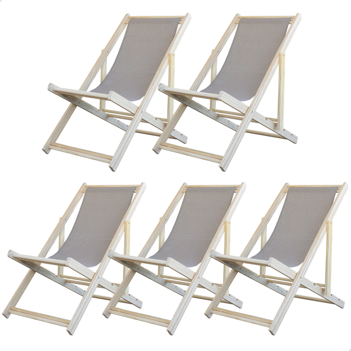 Kit 5 Cadeiras Espreguiçadeira Dobrável SB-Cinza