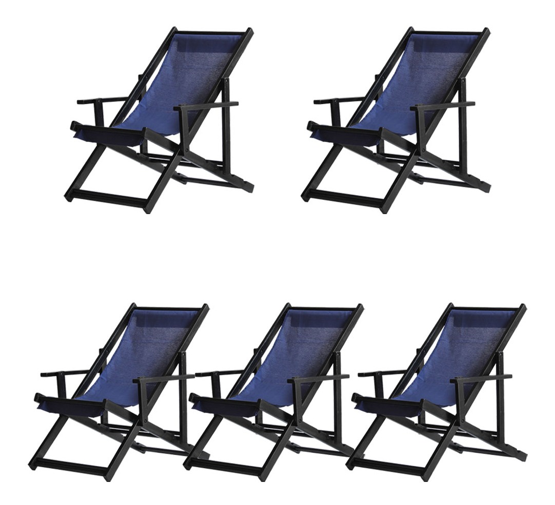 Kit 5 Espreguiçadeiras Dobrável Black CB-Azul Escuro