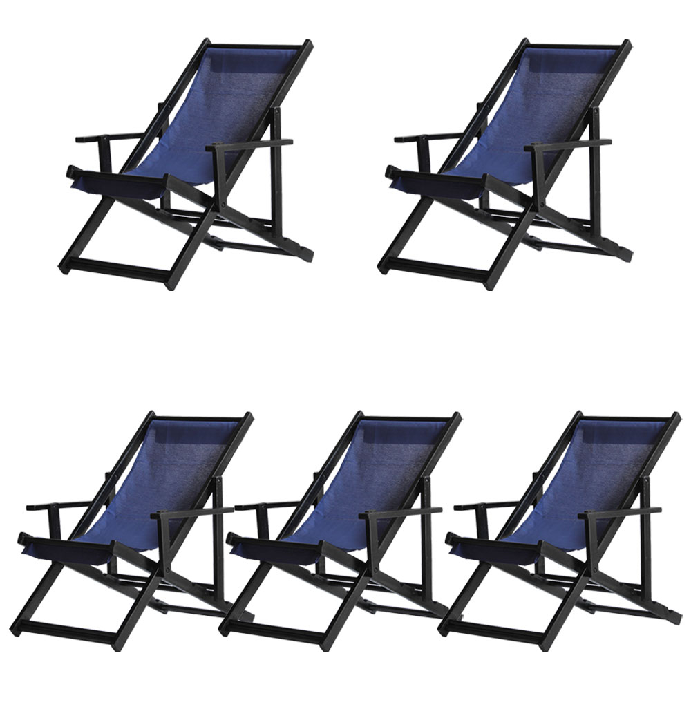 Kit 5 Espreguiçadeiras Dobrável Black CB-Azul Marinho