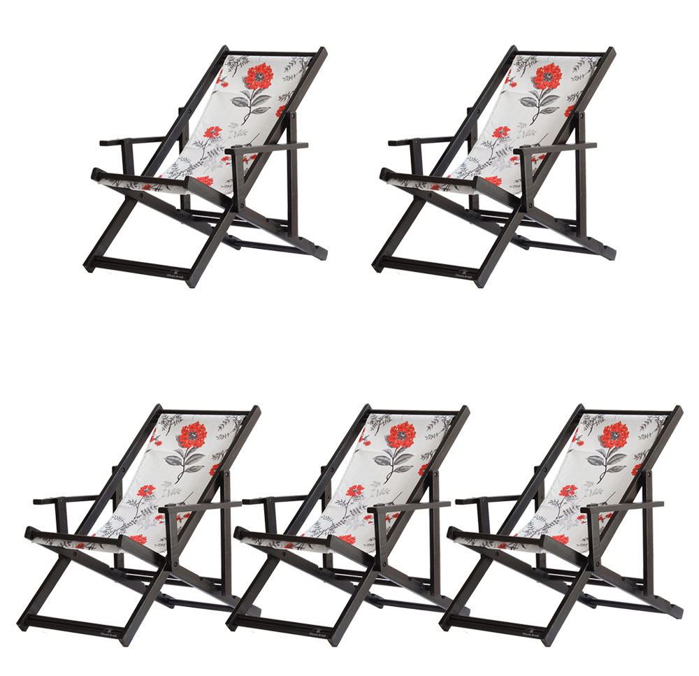 Kit 5 Espreguiçadeiras Dobrável Black CB-Cinza Floral