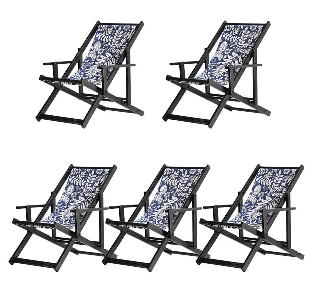 Kit 5 Espreguiçadeiras Dobrável Black CB-Folhas Brancas