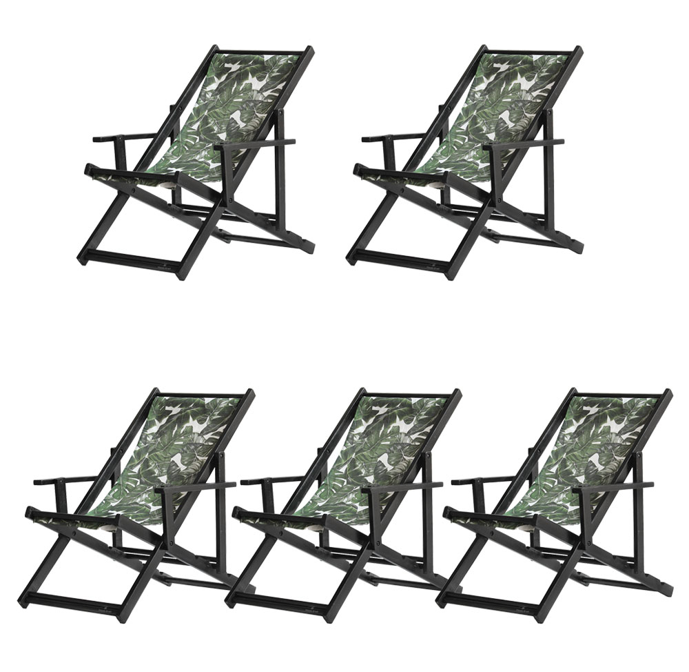 Kit 5 Espreguiçadeiras Dobrável Black CB-Folhas Verdes