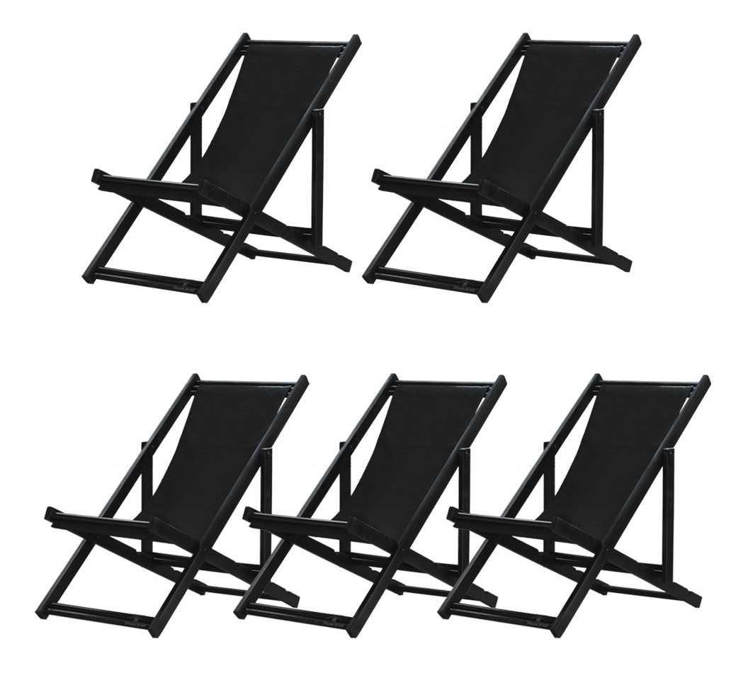 Kit 5 Espreguiçadeiras Dobrável Black CB-Preto