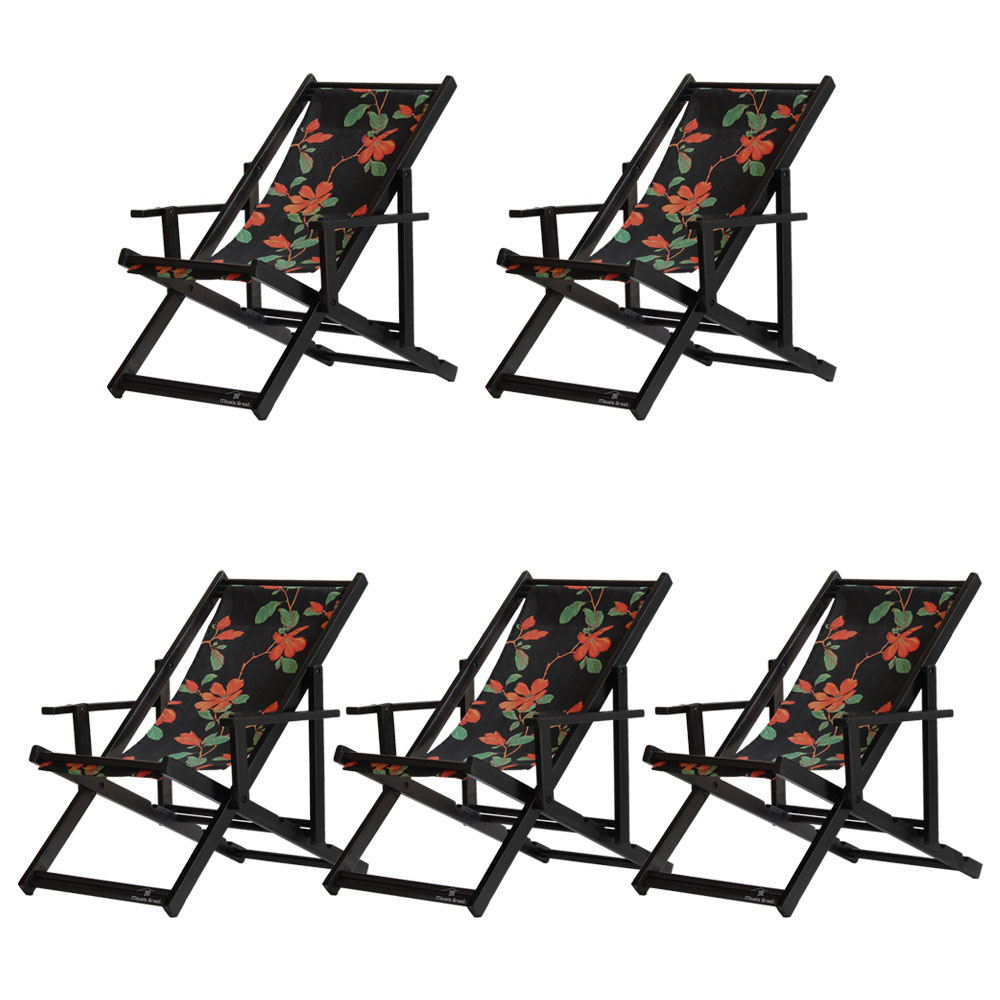Kit 5 Espreguiçadeiras Dobrável Black CB-Preto Flores