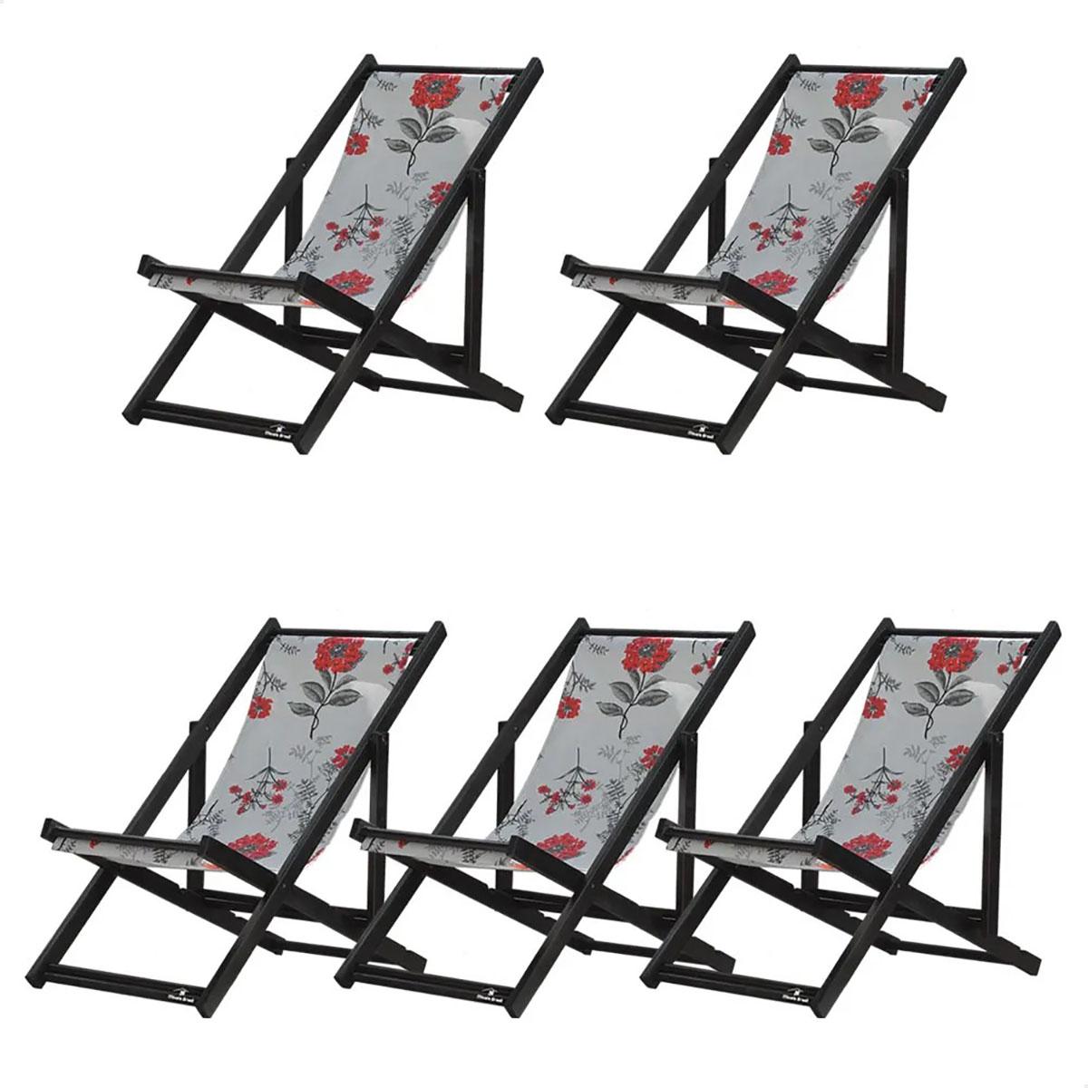 Kit 5 Espreguiçadeiras Dobrável Black SB-Cinza Floral