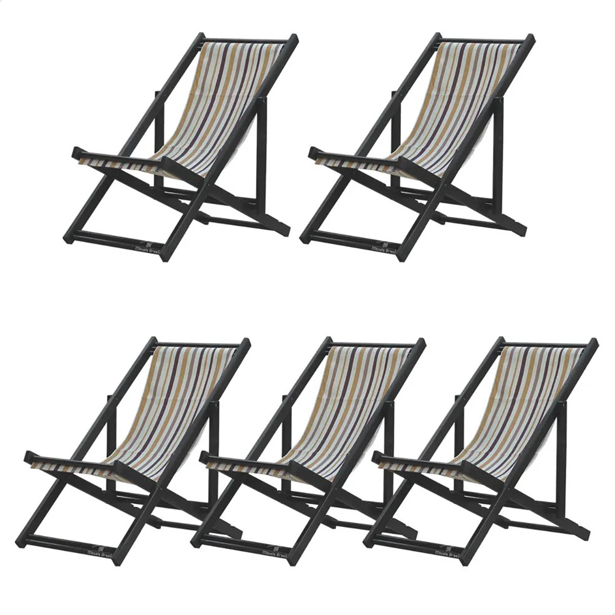 Kit 5 Espreguiçadeiras Dobrável Black SB-L Marrom