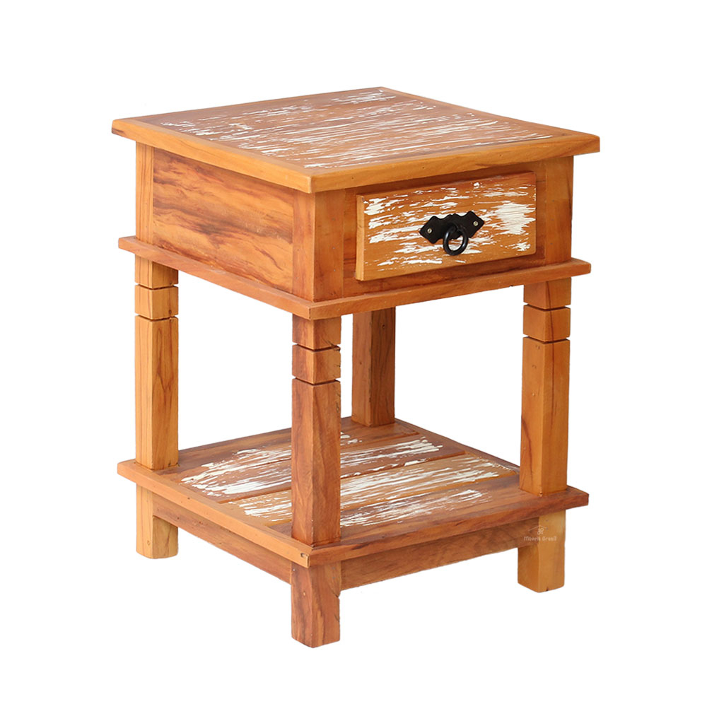Mesa Cabeceira 40 cm 1 Gaveta Madeira de Demolição Pátina