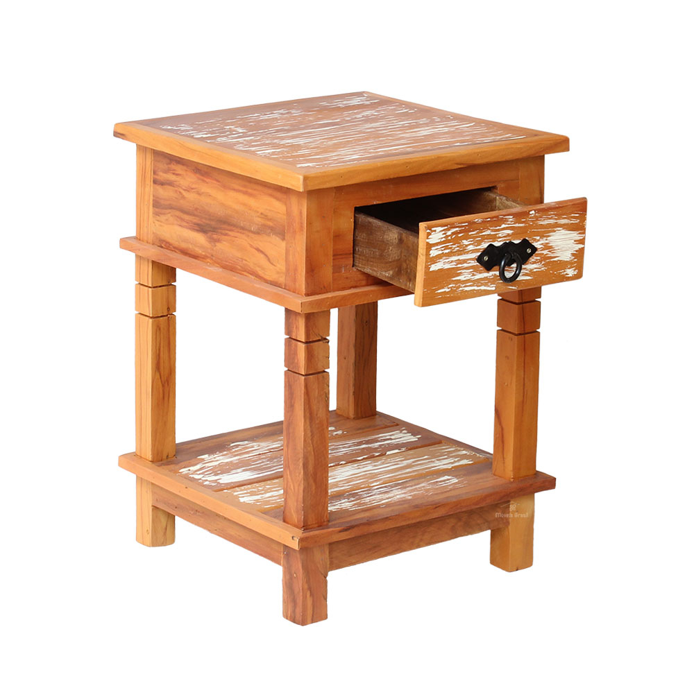 Mesa Cabeceira 40 cm 1 Gaveta Madeira de Demolição Pátina