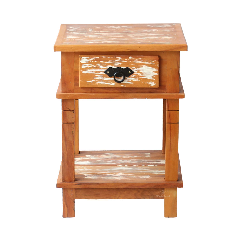 Mesa Cabeceira 40 cm 1 Gaveta Madeira de Demolição Pátina