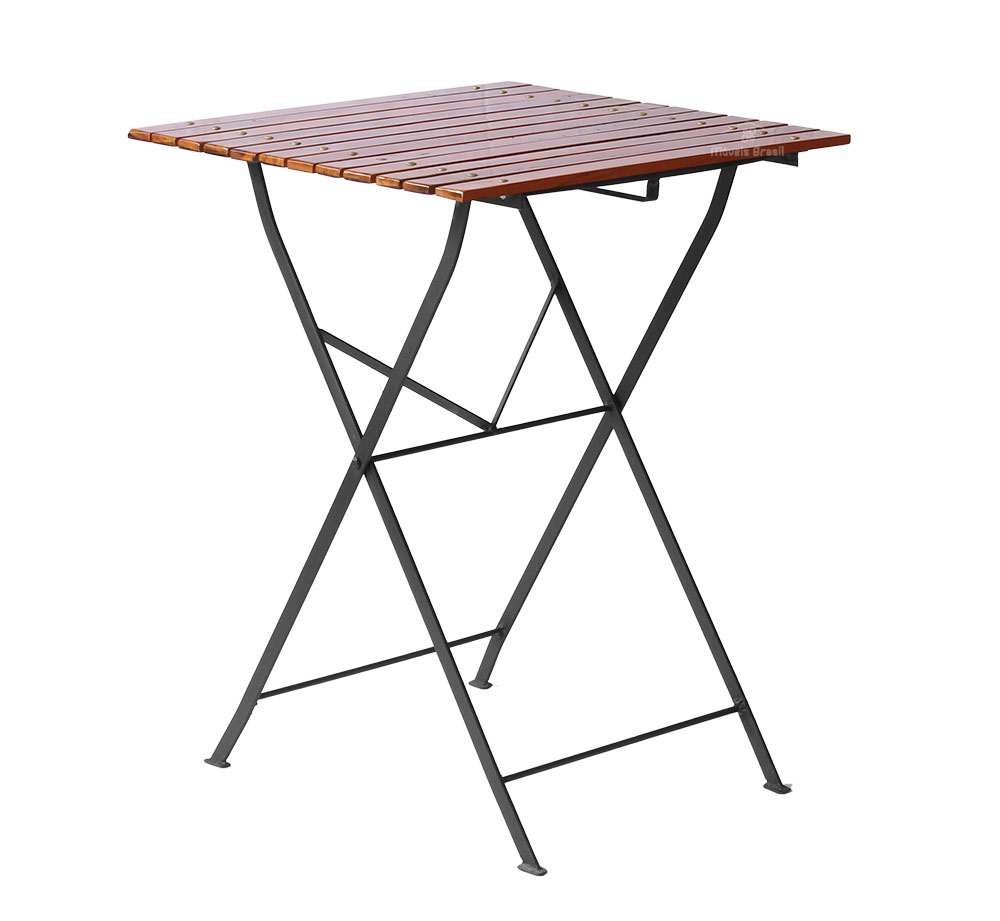 Mesa Dobrável 60x60cm em Ferro e Madeira Demolição Maciça Natural