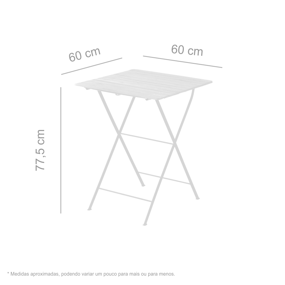 Mesa Dobrável 60x60cm em Ferro e Madeira Demolição Maciça Natural