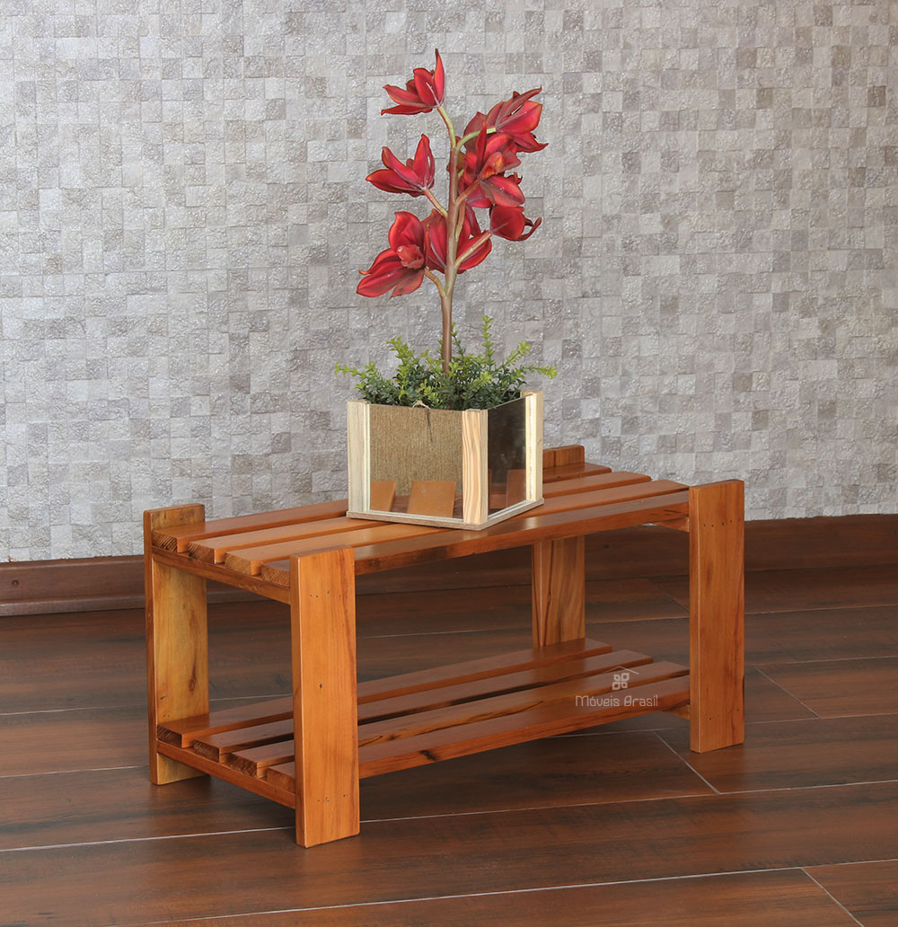 Mesa de Centro 60 x 30 cm Madeira de Demolição Ripada Natural
