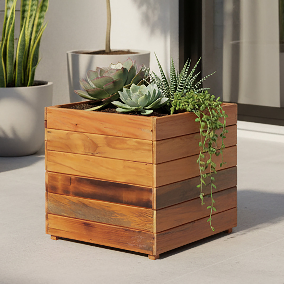 Vaso Cachepot 30 x 30 cm Madeira Demolição Natural