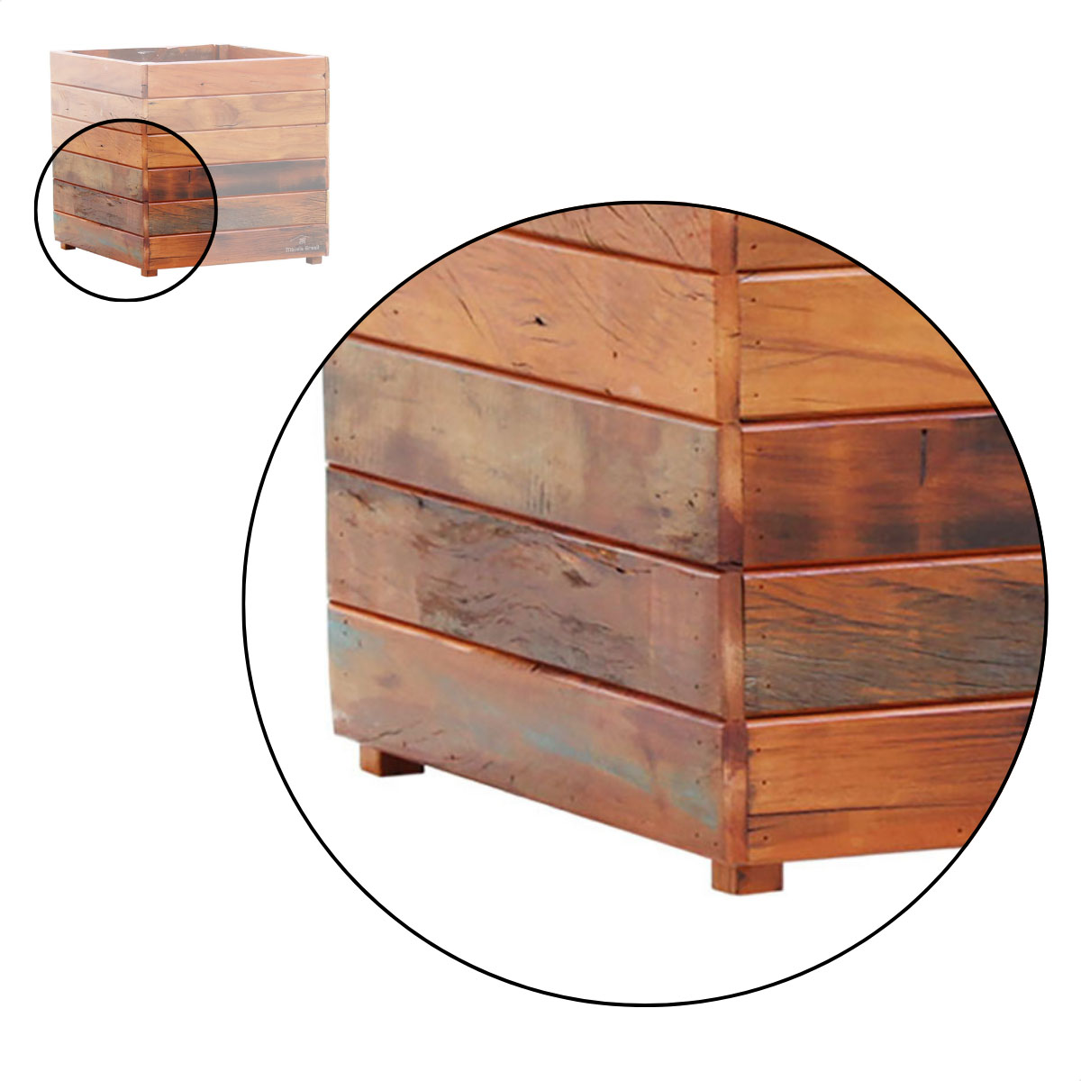 Vaso Cachepot 30 x 30 cm Madeira Demolição Natural