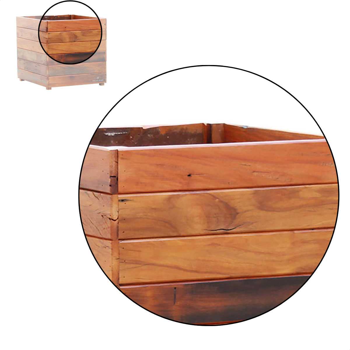 Vaso Cachepot 30 x 30 cm Madeira Demolição Natural