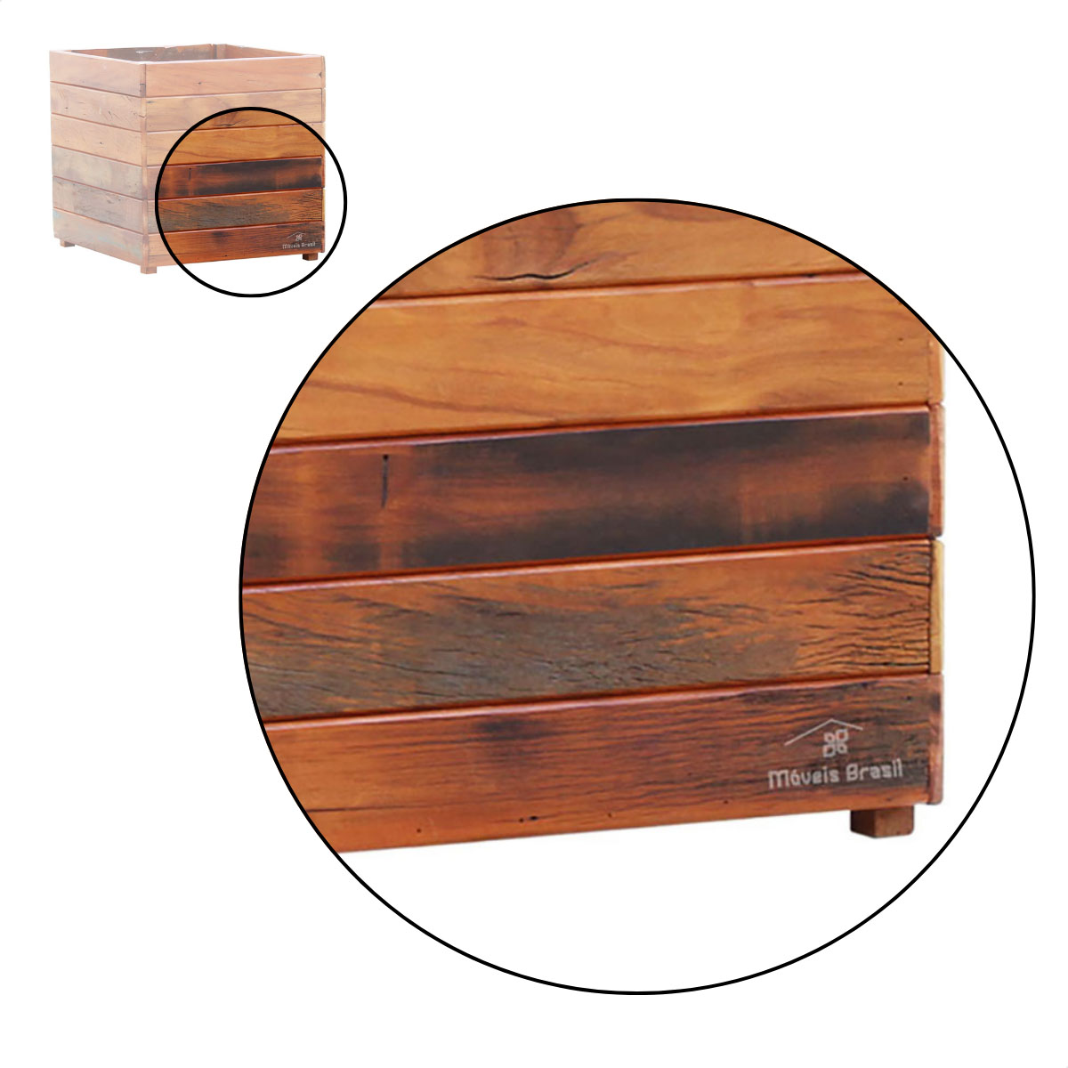 Vaso Cachepot 30 x 30 cm Madeira Demolição Natural