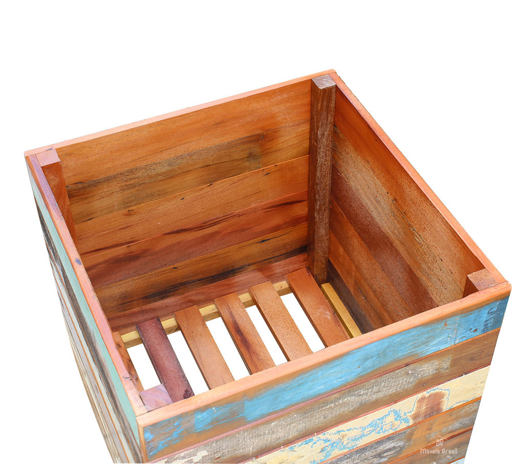 Vaso Cachepot 50x50cm Madeira Maciça com Pátina